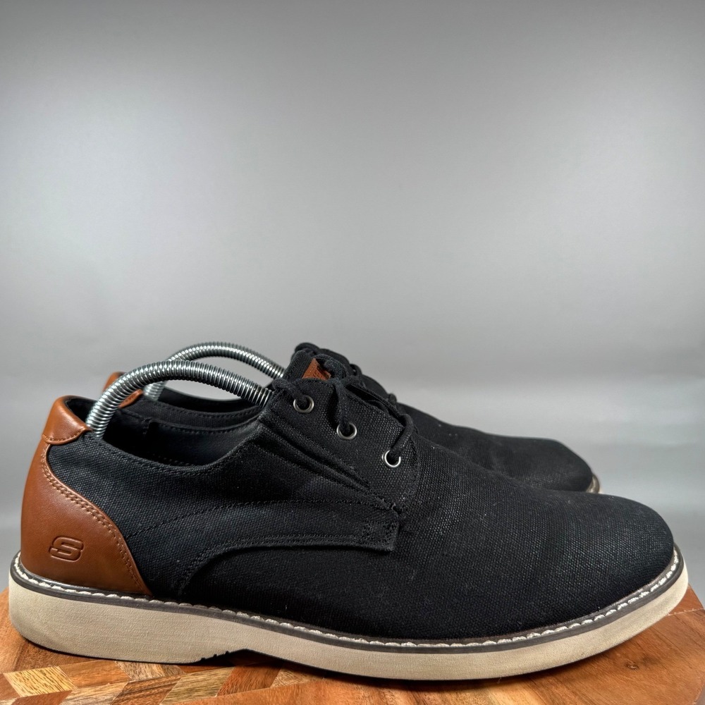 Skechers Mens 65925 Black Canvas Air-Cooled Memory Foam Oxford Shoes Size 10.5